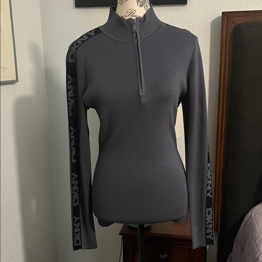 DKNY Charcoal Sweatshirt with Logo Sleeves